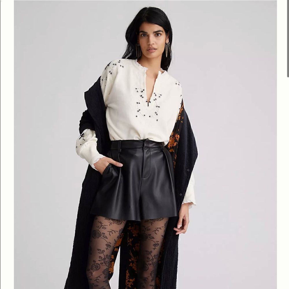 Anthropologie Embroidered Split-Neck Sweatshirt large